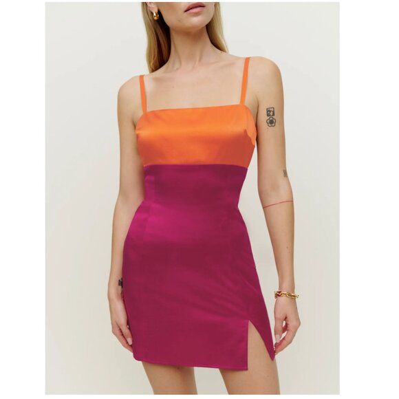 Reformation Jasmin Pink Orange Silk Dress - Size 0 - Picture 1 of 8